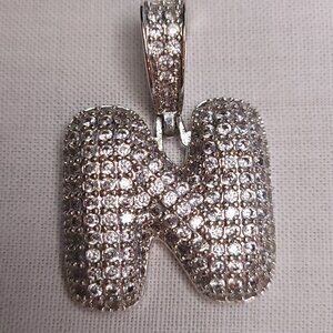 Silver Tone Bubble Letter "N"